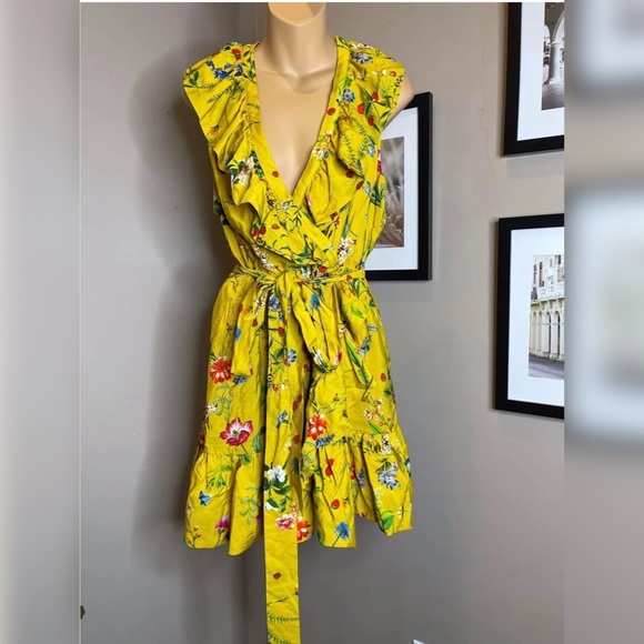 Anthropologie Maeve Floral Wrap Ruffle V Neck Mini Dress Size S - Picture 4 of 6